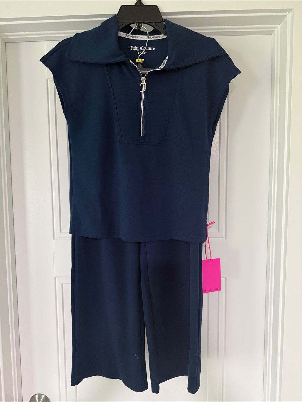 Juicy Couture Sport NWT Navy 2-Piece Set XS Cropped Pants Quarter Zip